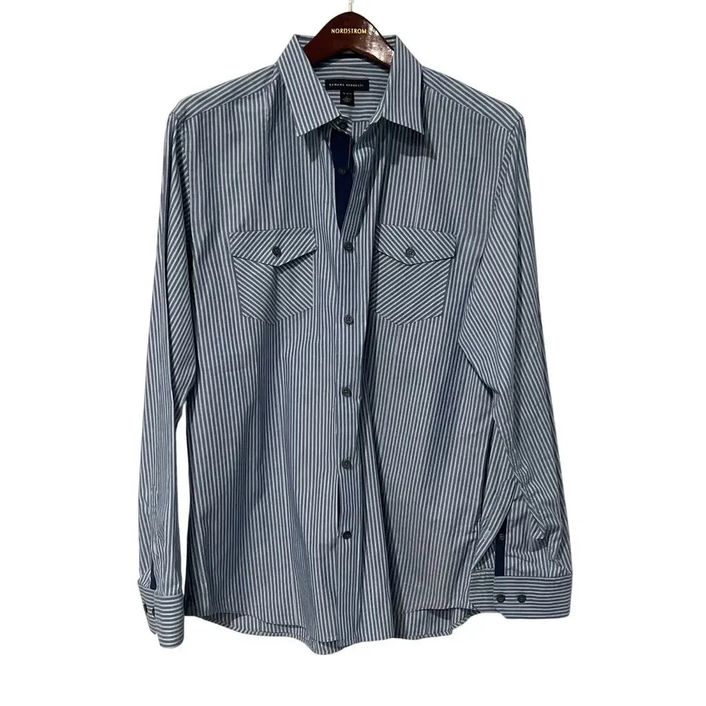 Banana Republic, Blue Stripe, Buttondown, Size L, NB25